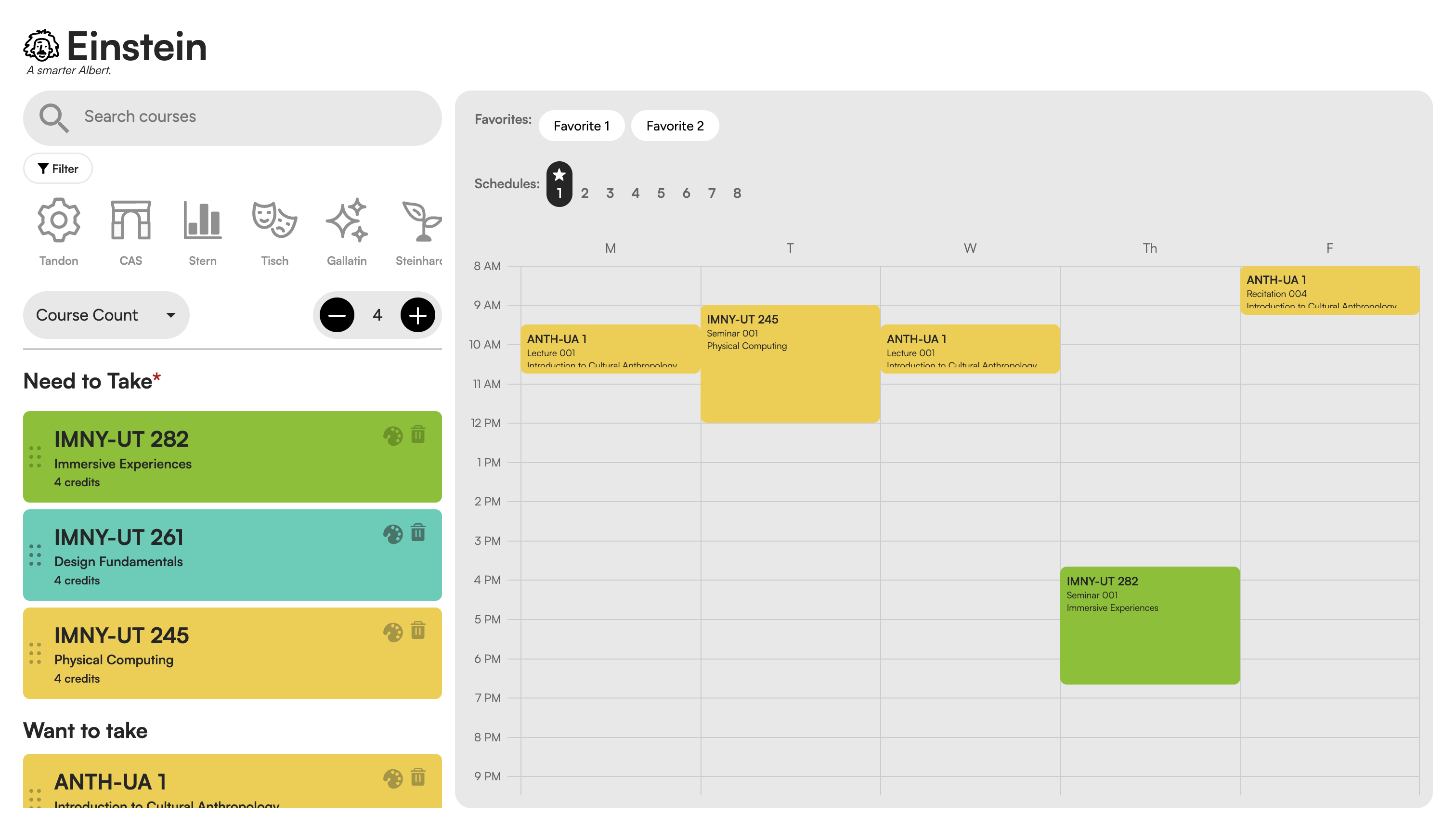 Einstein – timetable planner view